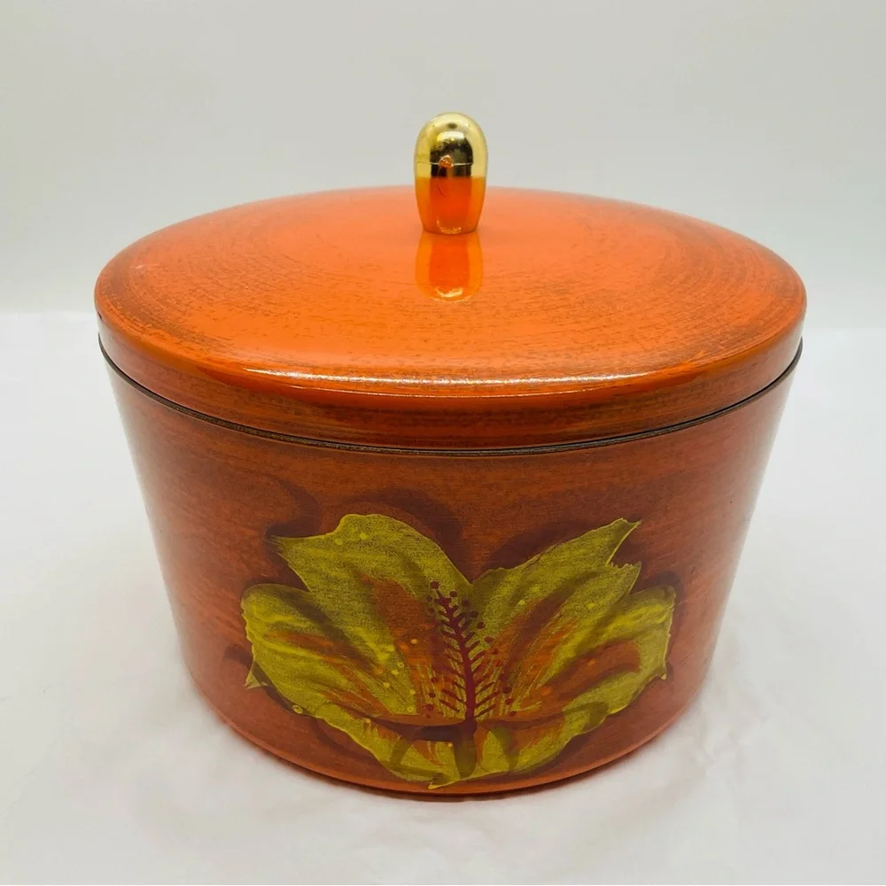 VTG Orange Lacquer Ware Stacking Nesting Set 3 Bowls & Lid Floral Design - Japan